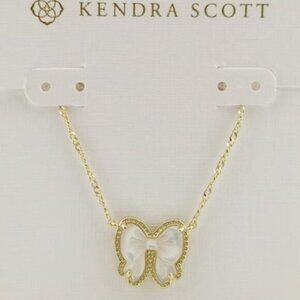 💎Kendra Scott Haley White Bow Gold Pendant Necklace🎀